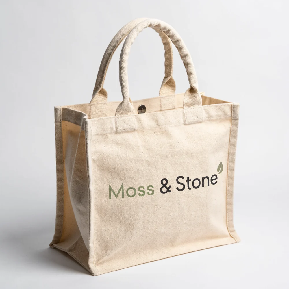 Custom Cotton Canvas Flat Bottom Tote Bag with Padded Handles