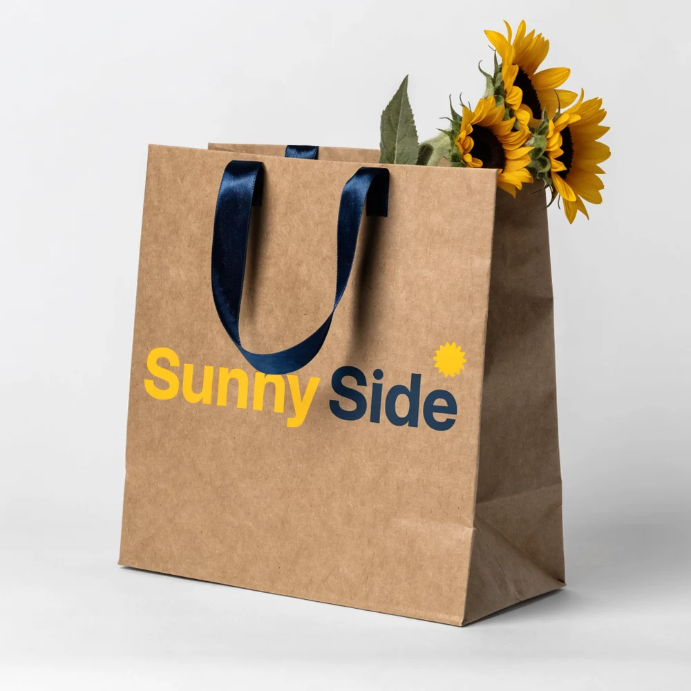Custom Flower Paper Bags with Ribbon Handles