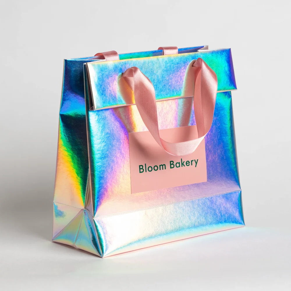 Custom Holographic Ribbon Handle Shopping Bags
