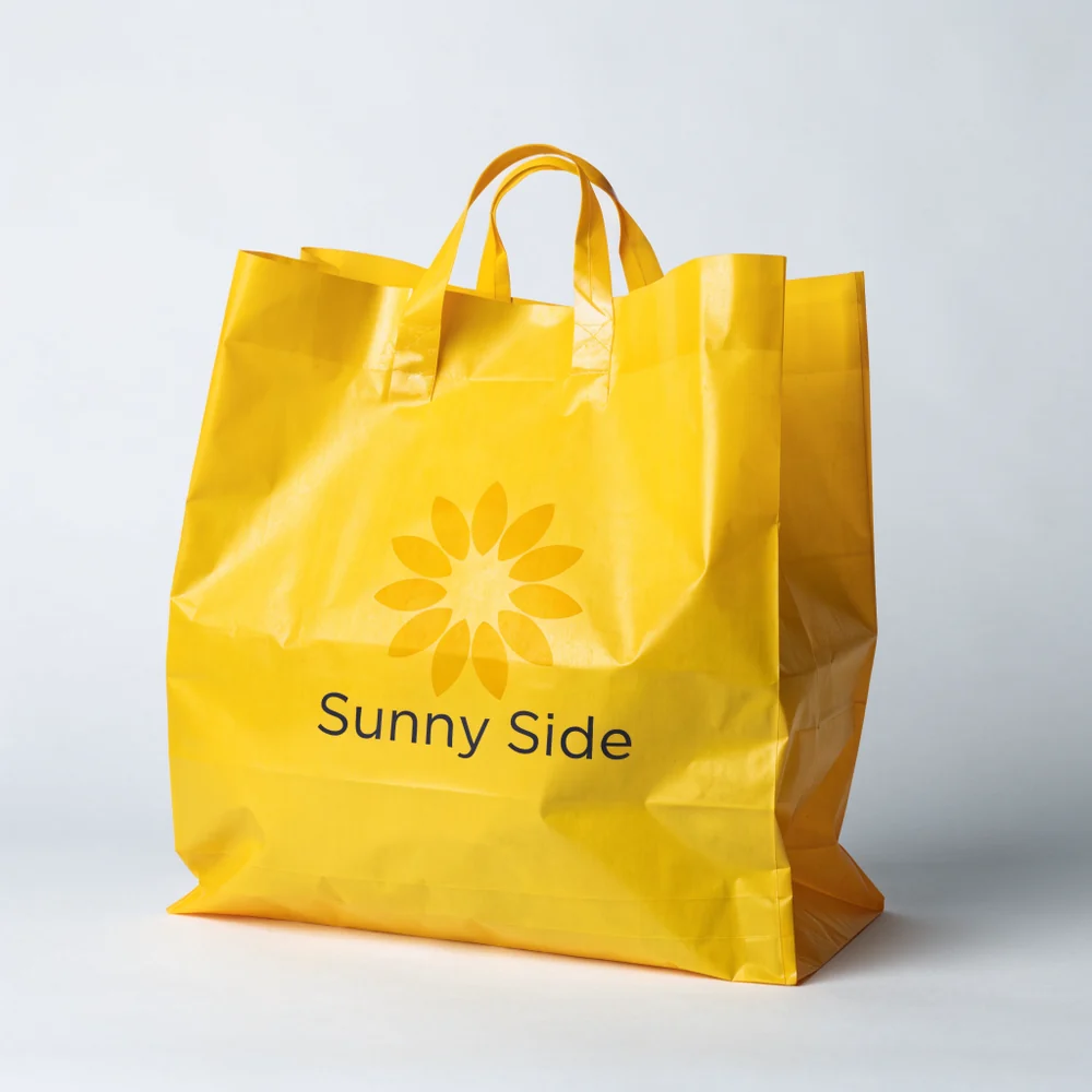 Custom Shopping Plastic Bags with Soft Loop Handles, product shot